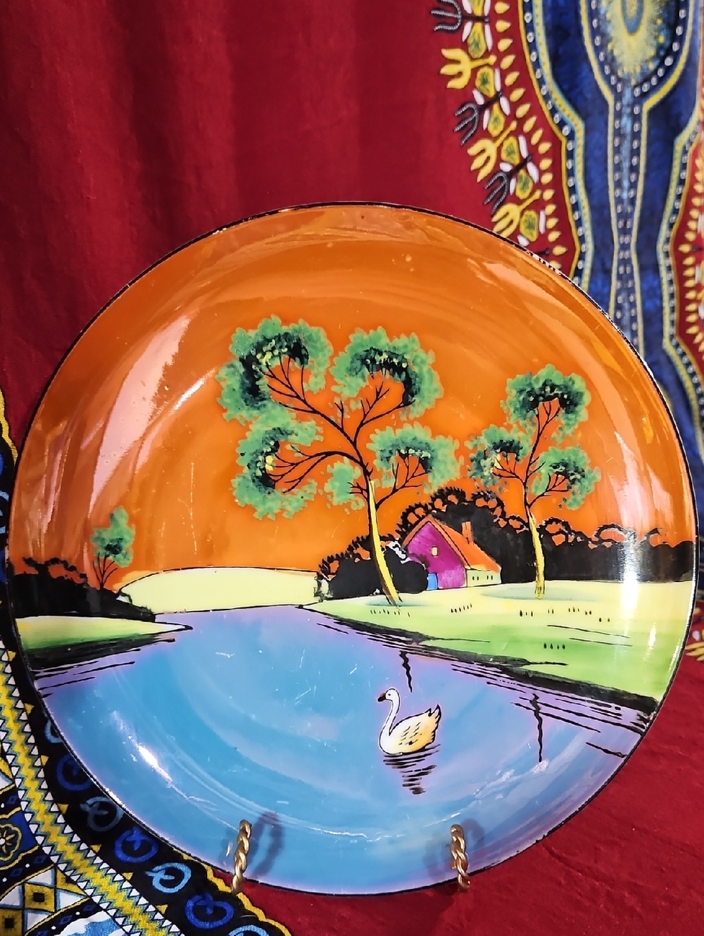 Hand-Painted Japan Lusterware Scenic Plate with Swan
